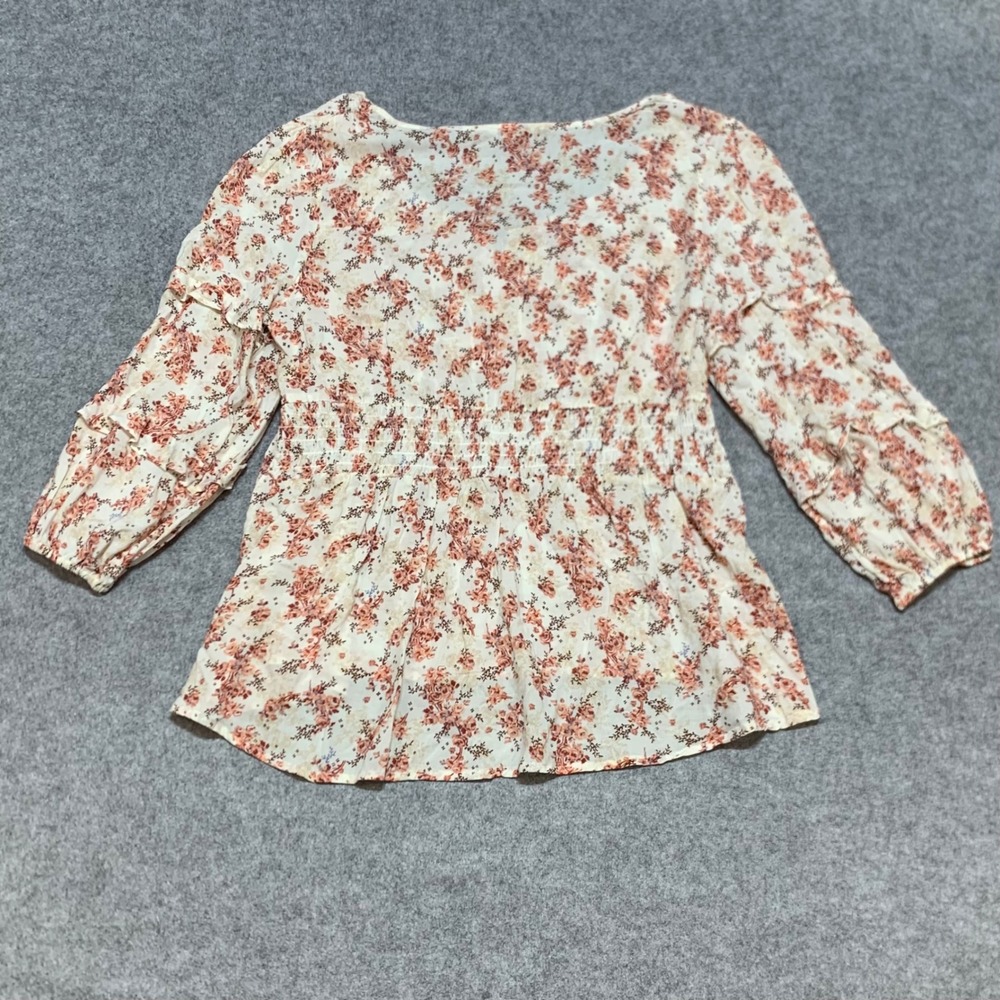 Est 1946 Womens Floral V-Neck Peplum Blouse Cream Pink 3/4 Sleeve Large - Picture 3 of 7